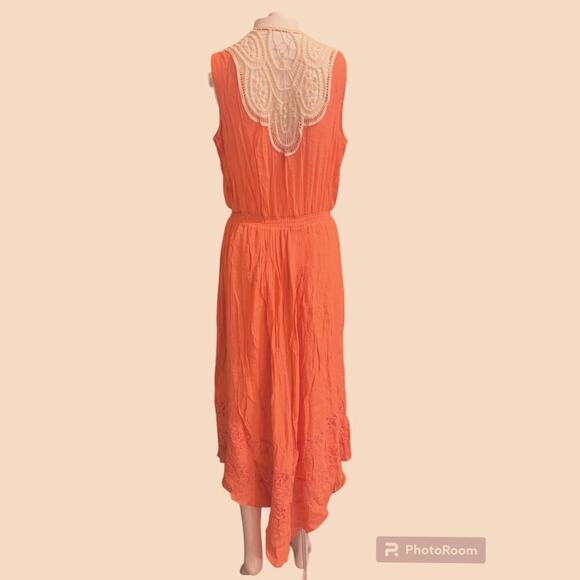 NY Collection Women's Size Small Dress Orange Sleeveless Cinch Waist Lace Back - Picture 3 of 6